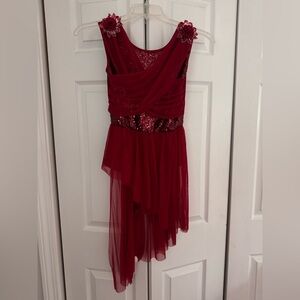 Girls Red Sequin & Chiffon Skating Dress